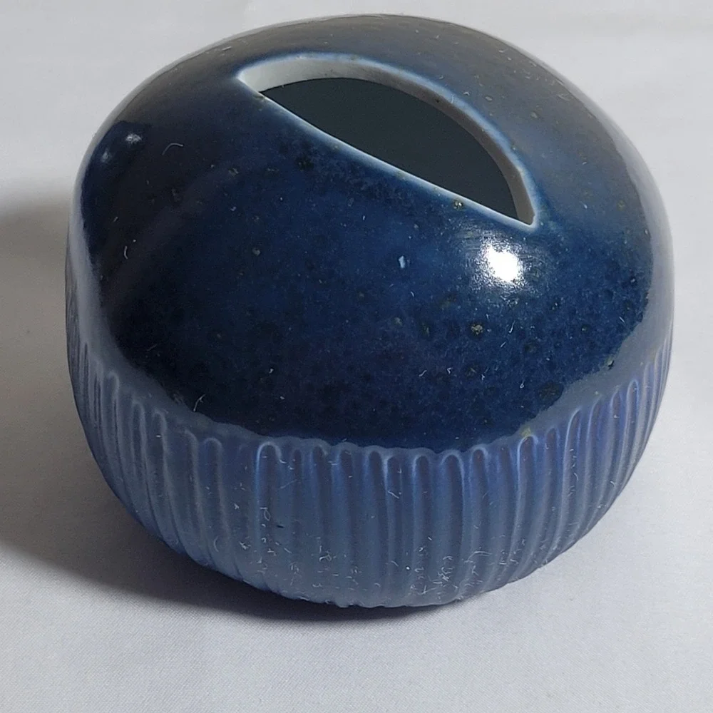 Mini Porcelain Pebble Bud Vases (2) Two Tone Blue Speckled Handmade Thailand